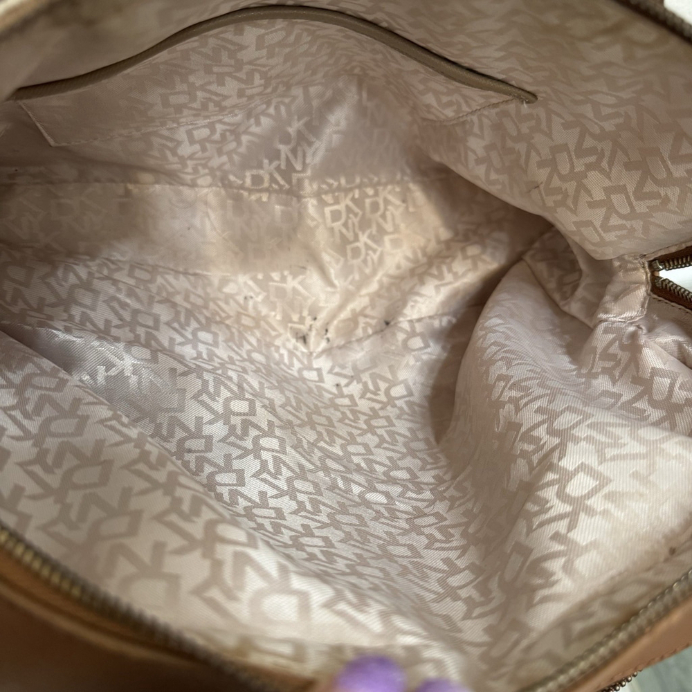 DKNY Heritage Coated Logo Satchel Crossbody Brown Cream w/ Hang Tag EUC - Picture 8 of 8